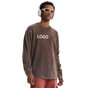 Custom t Shirt 100% Cotton Acid Washed Men's Long Sleeve T-Shirt Vintage Custom Printing Full Sleeve Black t Shirt for Men - Product Image 1