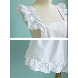 White Apron For Women Long Sleeve Woven Solid Color Restaurant Work Uniform Maid Style With Ruffle Hem - Product Image 4