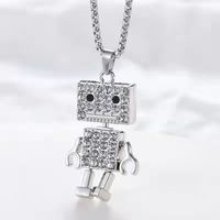Collier en zircon robot articulé style Hip-hop terreux et cool, tendance, unisexe, pendentifs personnalisés pour couple, en alliage, avec chaîne, coffret cadeau, pour pull