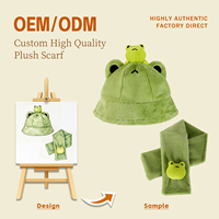 Ensemble bonnet et écharpe en peluche tendance, chapeau bob en peluche grenouille de dessin animé, accessoire mignon et chaud pour l'hiver, cadeau de Saint-Valentin pour adolescents et adultes