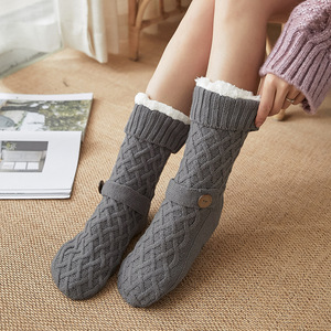 Chinelo meias inverno quente velo das mulheres forrado meias macio acolhedor grosso fuzzy antiderrapante interior Natal meias