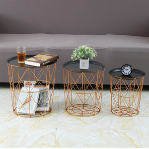 Cesta de Metal geométrica <span class=keywords><strong>minimalista</strong></span> y moderna de estilo nórdico, cesta de almacenamiento para decoración del hogar con bandeja - Product Image 4