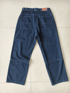 Jean en denim pour homme à double genouillère, coupe ample, en coton épais, indigo délavé, imprimé graphique, style décontracté, artisanal, sur mesure, OEM - Product Image 2