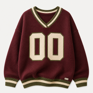 Pull personnalisé pour femme en jersey 100% coton rayé, col en V, avec nom et numéro d'équipe, pull sportif - Product Image 2