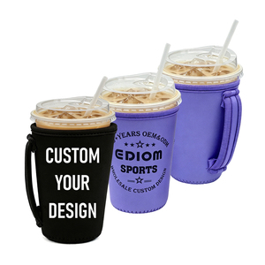 Manchon <span class=keywords><strong>isotherme</strong></span> pour café glacé avec poignée, support de tasse en néoprène, housse de tasse, refroidisseur compact, Koozy personnalisé, logo personnalisé, Koozy de mariage - Product Image 1