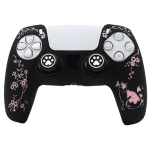 Coque en silicone motif chat et fleurs de cerisier avec capuchons de joysticks pour manette <span class=keywords><strong>PlayStation</strong></span> 5, impression par transfert d'eau - Product Image 4