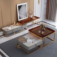 Meubles de salon minimalistes de luxe, design moderne, table basse carrée en marbre avec base en bois, couleur personnalisable