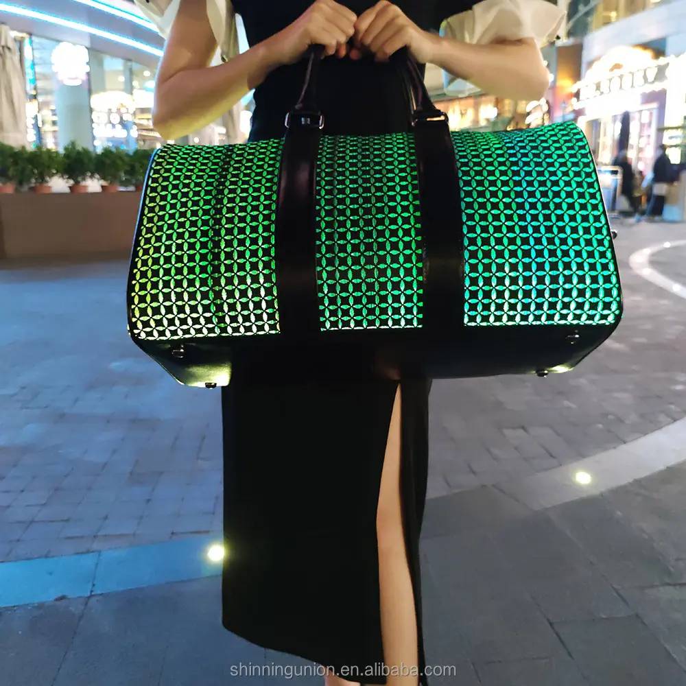 Borsa a tracolla leggera a LED-borsa da viaggio a LED con tessuto Jacquard a Fiber ottiche geometrico-borsa laterale a tracolla luminosa
