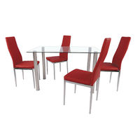 Ensemble de table à manger moderne pour restaurant, plateau en verre, 6 chaises en cuir noir pour chambre, salon, bar à domicile, luxe léger, durable