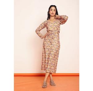 Robe longue imprimée à découpes à la taille avec ceinture, robe décontractée pour femme, en tissu léger, silhouette flatteuse, confortable - Product Image 1