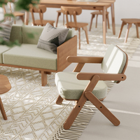 Fauteuil de salon en bois massif Nordic Relax avec housse amovible pour salon et chambre à coucher B2B, coussins inclus