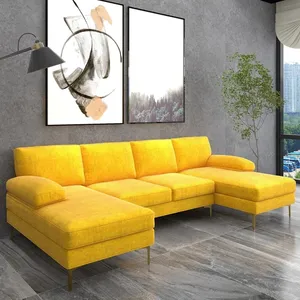 OEM ODM Galvani zed Steel Bein gelb Chenille U-Form Sofa Set Luxus moderne Schnitte cke Couch Wohnzimmer Sofa