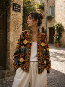 Vintage Cotton Kantha Sujani <b>Jacket</b> Handmade <b>Embroidered</b> Boho Ethnic <b>Womens</b> Statement Outerwear Waterproof Quick Dry Reversible - Product Image 3