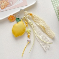 Porte-clés style coréen avec breloques variées, ruban en dentelle, perles étoiles et pendentif en acrylique, accessoires mignons pour sac
