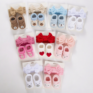 Ensemble de chaussettes et bandeaux pour bébé avec nœud, chaussettes de cheville et chaussures antidérapantes respirantes décontractées pour nouveau-nés et tout-petits - Product Image 1