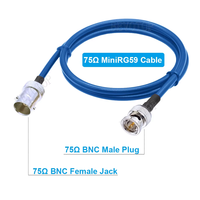 Câble Mini RG59 75 Ohm HD SDI BNC vers BNC Mâle/Femelle Noir/Bleu 75-2.5 1855A Pigtail pour Caméra Vidéo HD-SDI/3G-SDI/4K CCTV
