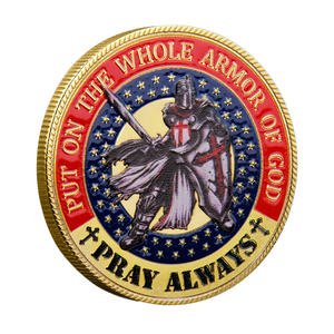 Moneta Commemorativa 3D in Metallo a Tema Armatura Divina, Oro e Argento, Motivo Cavaliere, Versetto Biblico Efeziensi PRAY - Product Image 2