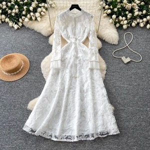 Robe de bureau de qualité supérieure, design coréen, solide, respirante, maxi, manches longues, coupe ajustée, taille haute, mélange polyester et élasthanne - Product Image 4