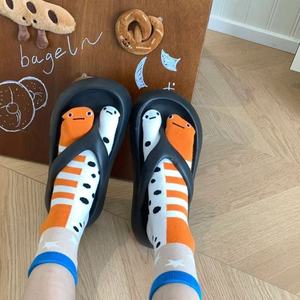 Chaussettes Tabi amusantes pour femme, motif anguille de jardin, chaussettes à bout fendu Kawaii, chaussettes mi-mollet rayées en coton, style 'Ugly Cute', vente en gros - Product Image 4