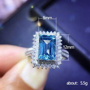 Anello quadrato blu da donna, elegante e scintillante, gioiello alla moda per le dita - Product Image 5