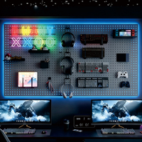 Système de panneau perforé de jeu, organisateur d'accessoires PC mural avec crochets, bureau personnalisable et panneau de rangement mural pour salle de jeu