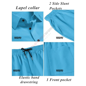 Casual wear customized logo <b>design</b> outfit summer set Customized <b>design</b> sky blue color shirt and short set - Product Image 5