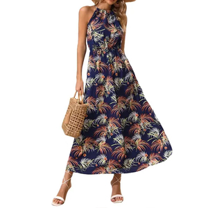 Vestido Maxi Personalizado con Estampado Floral para Otoño/Verano, Estilo Playa, Hombros Descubiertos, Cintura Alta, Holgado, Cómodo, Lavable, Elegante, Casual, con Aberturas - Product Image 3
