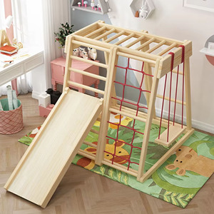 Estructura de juego interior de madera con tobogán y red de cuerda para niños de 2 a 8 años, diseño unisex. - Product Image 2