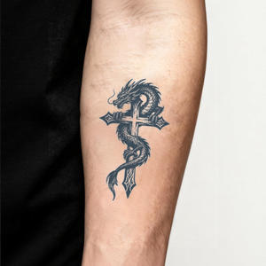 Dragón y Cruz tatuaje temporal diseño Animal tatuaje semipermanente a prueba de agua dura 2 semanas <span class=keywords><strong>brazo</strong></span> tatuaje de hierbas - Product Image 2