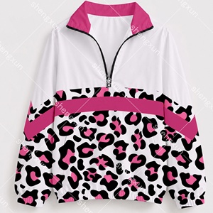 Custom Leopard Print Quarter Zip Windbreaker Water Resistant Sublimation Pullover <strong>Jacket</strong> <strong>for</strong> <strong>Women</strong> Boutique Activewear - Product Image 5