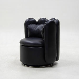 Fauteuil pivotant en cuir noir avec structure en bois massif et pieds pivotants en acier inoxydable, fauteuil de relaxation pour hôtels, maisons, usage occasionnel - Product Image 2