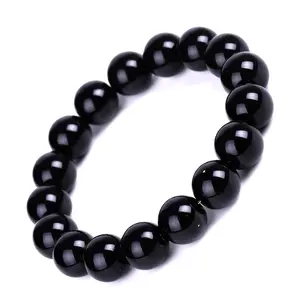 Vente en gros pierre naturelle de yoga de puissance de guérison 4/6/8/10/12/14/16mm bracelets en obsidienne noire perlée Feng Shui