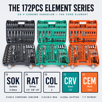 Ensemble d'outils à main OEM de 172 pièces, boîte à outils pour la réparation automobile, jeu de clés à cliquet en acier, jeu de douilles