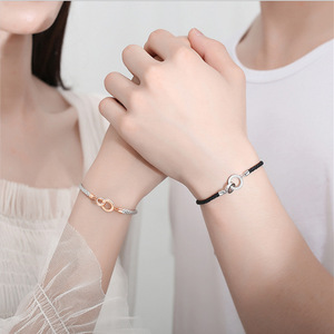 Double Ring Couple <b>Bracelet</b> Copper Alloy Unisex Gift Jewelry Interlocking Hand Woven <b>String</b> <b>Bracelet</b> Korean Style Simple Design - Product Image 4
