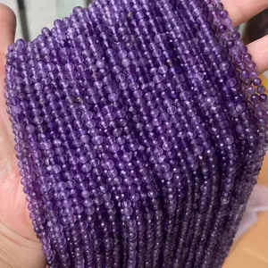 Natural Gemstone Diamond Cut Micro Faceted Round Stone Beads Tiny 4mm Small Round Faceted Amethyst Beads For Jewelry Making