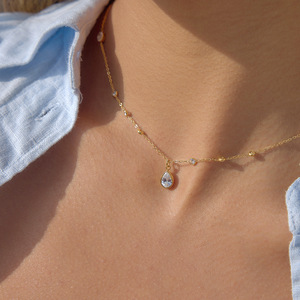 สร้อยคอเพทายทรงหยดน้ำ ทอง 18K สแตนเลสสตีล จี้เดี่ยว สำหรับใส่ทุกวัน ผลิตจากเมืองอี้หวู่ รหัสสินค้า JDN0212230 - Product Image 3