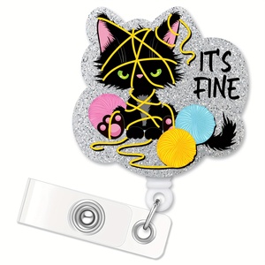 Chat noir drôle c'est fin rétractable argent paillettes infirmières médecins travailleur de bureau travailleur social collègue patron Badge bobine - Product Image 1