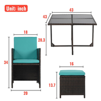 Ensemble de meubles de jardin en rotin pour repas en plein air, table et 4 chaises pour cour, véranda, bord de piscine, balcon
