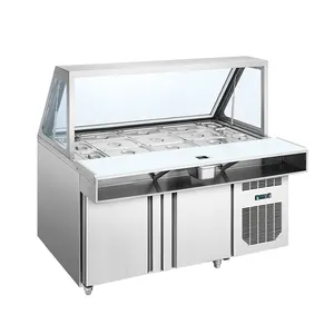 Meja Persiapan Pizza Stainless Steel Salad Bar Display Meja Lemari Es