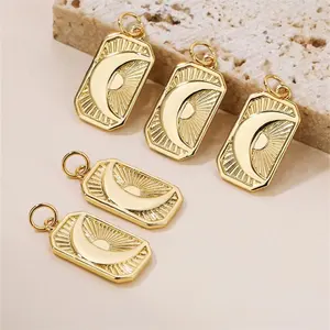 24K Real Gold Plated Celestial Sun Moon Charms Radiation Rising Sun Pendants For Diy Necklace Findings Earrings Jewelry Making