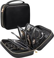 Étui organisateur de bijoux en cuir PU avec plusieurs compartiments, boîte de rangement de bijoux portable pour voyage avec emplacements pour boucles d'oreilles