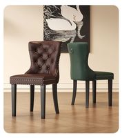 Chaise de salle à manger européenne rétro de luxe léger, rembourrée et capitonnée, avec garniture cloutée, anneau de traction en métal, en bois massif, mobilier de maison
