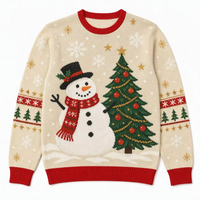 Pull de Noël moche personnalisé pour homme, motif bonhomme de neige et sapin, anti-rétrécissement, logo tricoté, col rond, pour les fêtes d'hiver, vente en gros, OEM, ODM