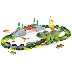 KSF Diy Train Set 121pcs Diy Splicing And Sliding Dinosaur Rail Car Toy Electric Train Track Toys For Kids