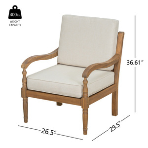 Acacia Luxe Outdoor Patio Chair with <b>Cushions</b> Wooden Club Chairs Natural Finish With Beige Fabric - Product Image 4