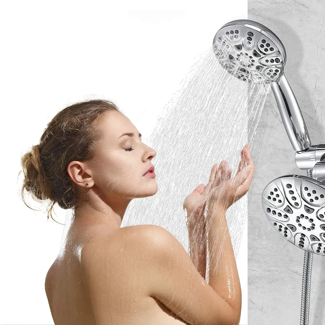 Amazn sıcak satış CUPC 6 fonksiyonları ABS Spa el duş başlığı ve yağmur biçimli duş Combo çift 2 in 1 duş başlığı sistemi