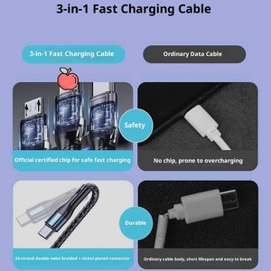 Nylon bện ba-trong-một Cáp dữ liệu, với một bài kiểm tra độ bền kéo của 10,000 lần, dễ dàng giải quyết vấn đề của cáp dữ liệu vỡ - Product Image 2