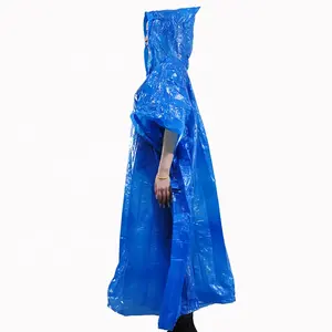 Oem Custom Logo Bal Adverteren Grote Capuchon String Beschermende Ondoordringbare Plastic Regen Poncho Reizen