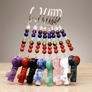 Vente en gros de porte-clés en forme de clés en cristal mélangé 7 chakras porte-clés en perles artisanat en cristal pierres naturelles roches de jade minéraux porte-clés fabriqués - Product Image 3
