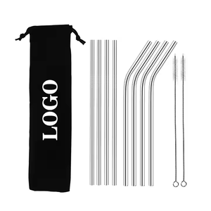 Paille à boire en acier inoxydable avec logo personnalisé réutilisable courbée droite or argent arc-en-ciel noir 30cm avec brosses de nettoyage - Product Image 6